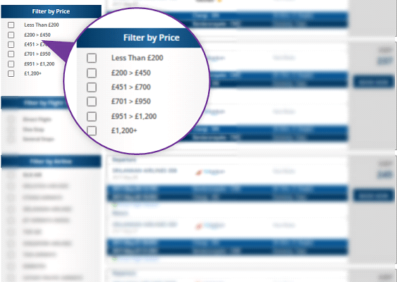 Advance flight search filtering option