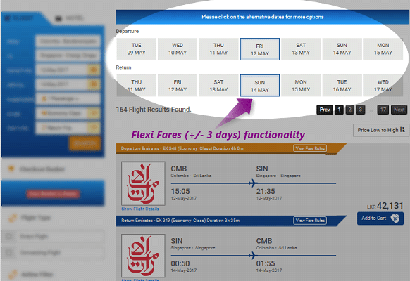 Flexi Fares functionality - availability results page.