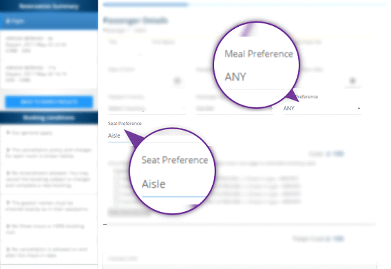 Flight seat preference entering facility