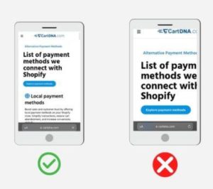 two cell phones with the words shopify and shows correct way and wrong way of mobile optimization